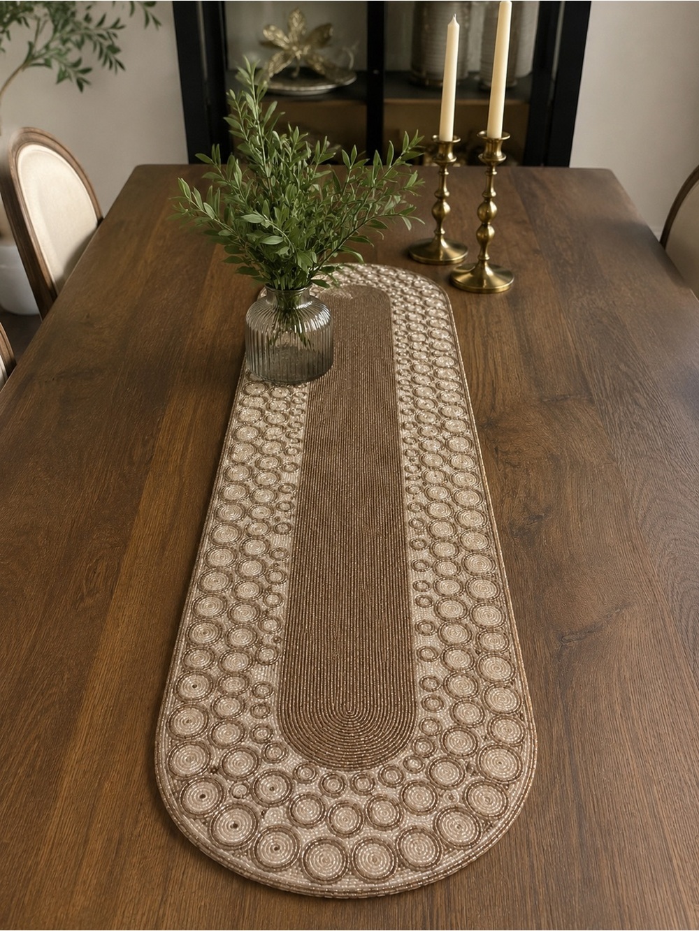 Rachel Zoe Brown and Cream Woven Table Runner